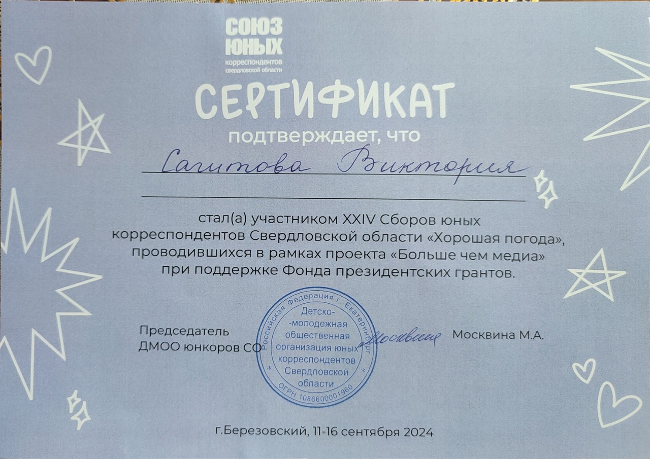 Сагитова. Сертификат «Хорошая погода»